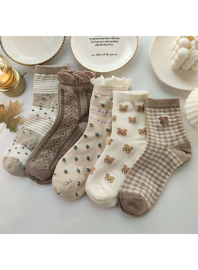 TRENDORA Women's Cotton Long Socks, Multi Color, Pack of 5 + 1 Pair Gift - Image 3